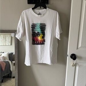 White Graphic T-Shirt with Cancun Design